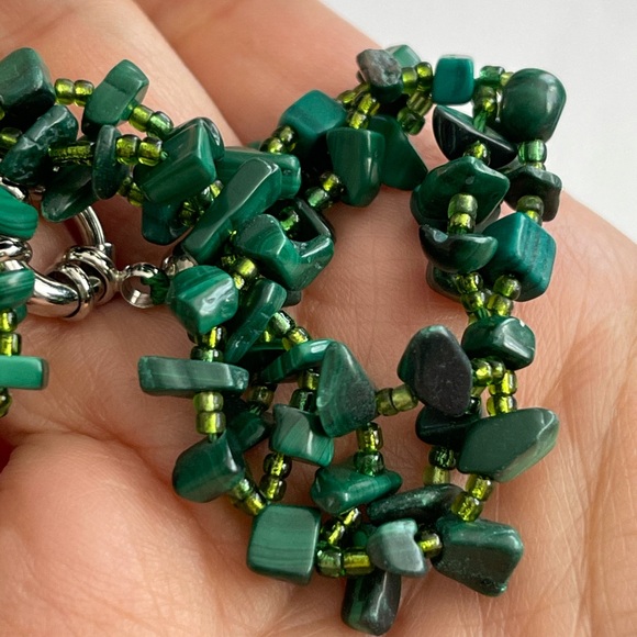 Natural malachite silver tone bracelet - Picture 5 of 6